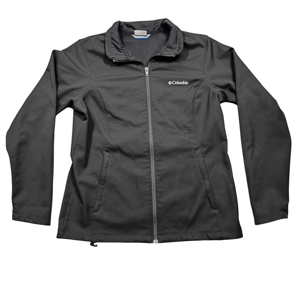 Columbia Softshell Jacket Mens L Full Zip Fleece Lined Outdoor Black Solid 1057